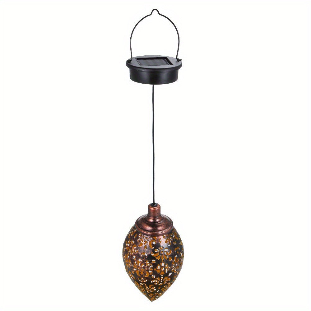 1pc Farol Solar Colgante para Exteriores - Luz de Jardín Impermeable con Sensor Automático, Diseño Antiguo para Patio, Sendero o Jardín - Construcción en Hierro Fundido Resistente, Panel Solar Desmontable para Fácil Limpieza - Iluminación Decorativa y Pa