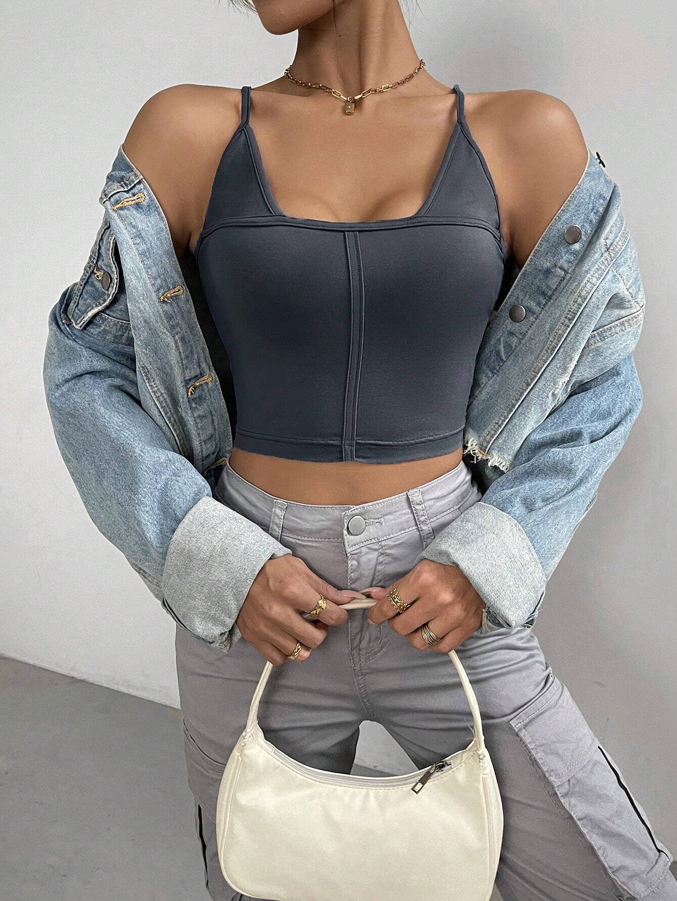 Camisola Corta De Color Liso Para Mujer
