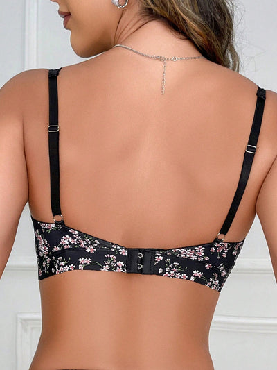 Sujetador Frances Bralette Sin Relleno Con Estampado Floral Y Encaje