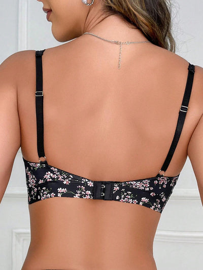 Sujetador Frances Bralette Sin Relleno Con Estampado Floral Y Encaje