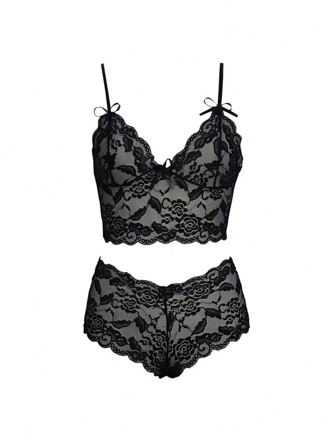 Conjunto de lenceria sexy para mujer con bralette y ropa interior de encaje