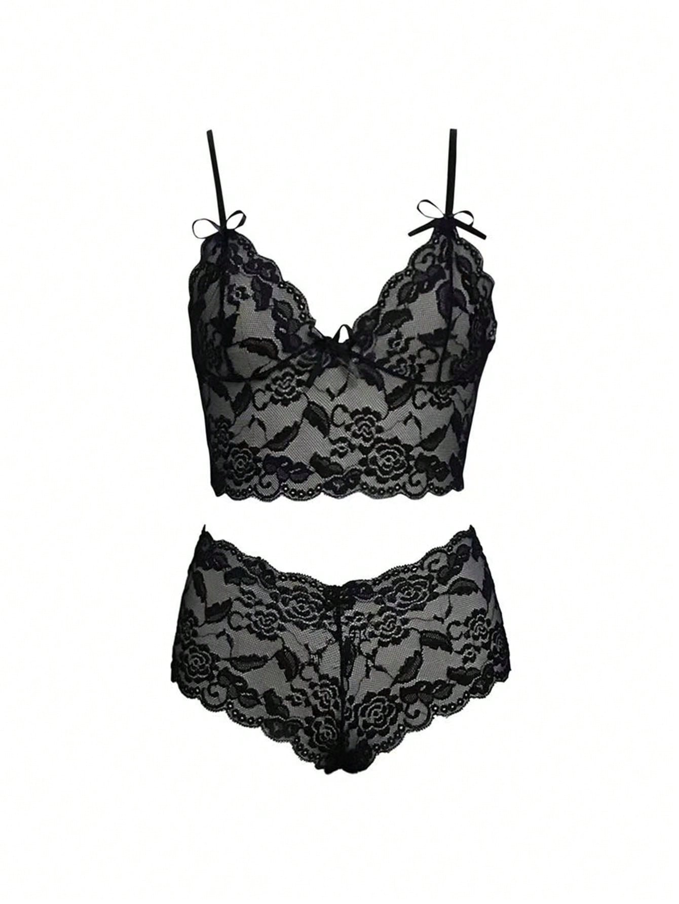 Conjunto de lenceria sexy para mujer con bralette y ropa interior de encaje