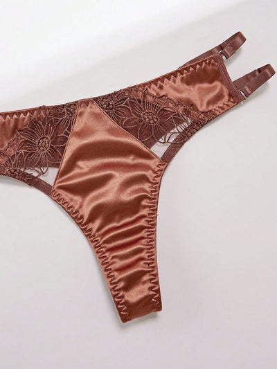 Conjunto De Ropa Interior De Patchwork Bordado Para Mujer