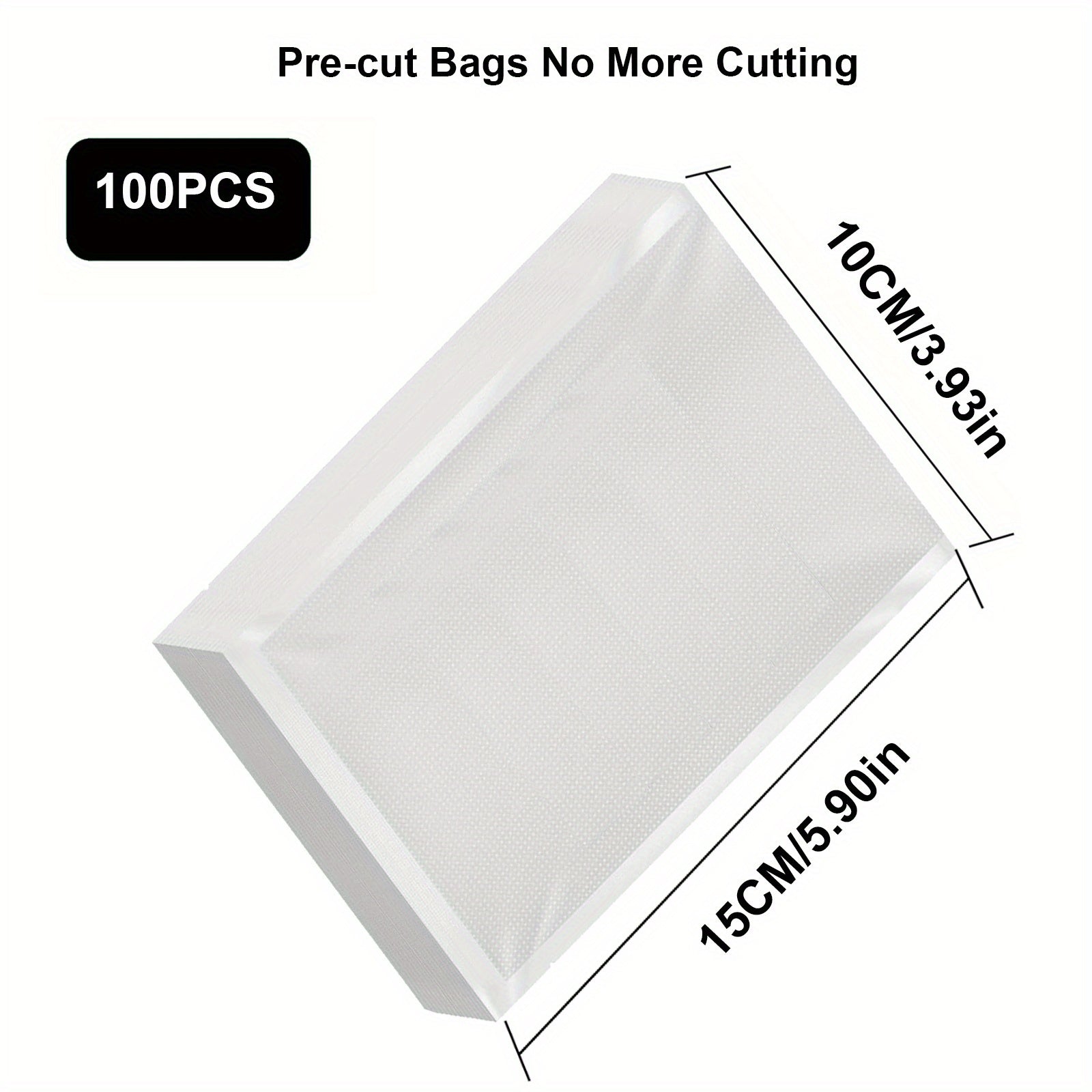 100 piezas Bolsas de plástico para sellado al vacío para alimentos, Bolsa sellada para conservación de alimentos, Bolsa de sellado al vacío transparente y reutilizable para el hogar, para almacenamiento al vacío y preparación de comidas y sous vide, sumi