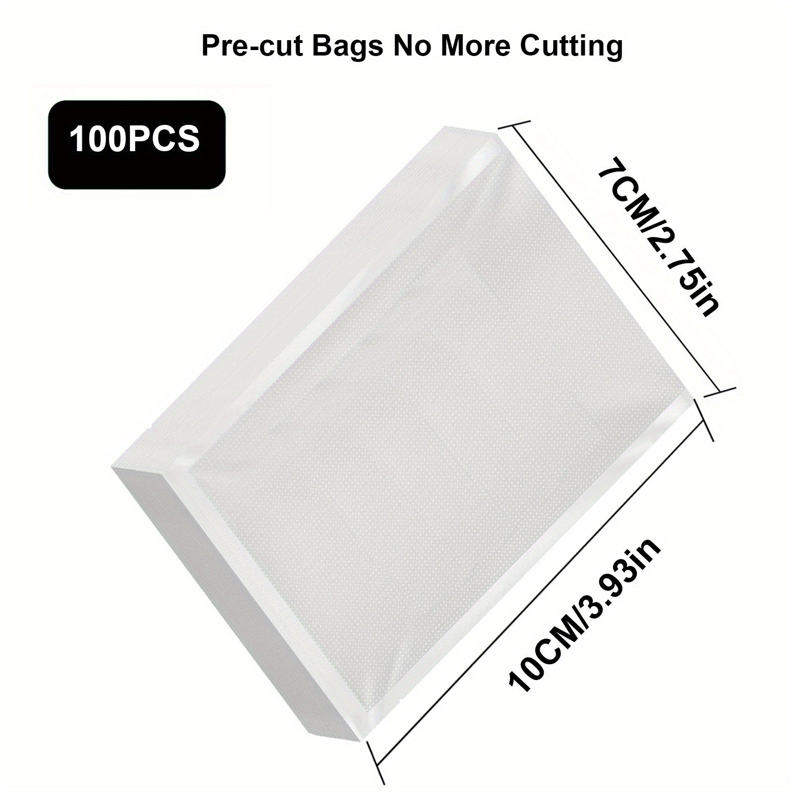 100 piezas Bolsas de plástico para sellado al vacío para alimentos, Bolsa sellada para conservación de alimentos, Bolsa de sellado al vacío transparente y reutilizable para el hogar, para almacenamiento al vacío y preparación de comidas y sous vide, sumi
