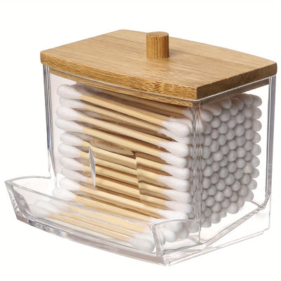 1pieza Soporte de hisopo de tapa de madera, organizador de plástico de 7 onzas para baño y farmacia, autosoportante, ligero, no necesita electricidad