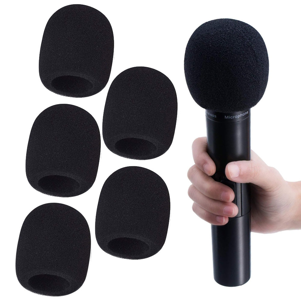 5 piezas de fundas de micrófono de espuma espesada - Ventiladores de micrófono de mano desechables y superficies de esponja, reducción de ruido para transmisión en vivo, podcasting, grabación de voz, accesorios de micrófono, esenciales para podcasting, f
