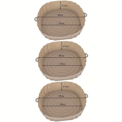 3pcs Revestimientos de Silicona para Freidora de Aire (18.01cm) - Reutilizables, Bandejas de Horneado Antiadherentes y Cuencos para Cesta para una Limpieza Fácil - Accesorios Versátiles para Horno para Cocinar de Forma Saludable
