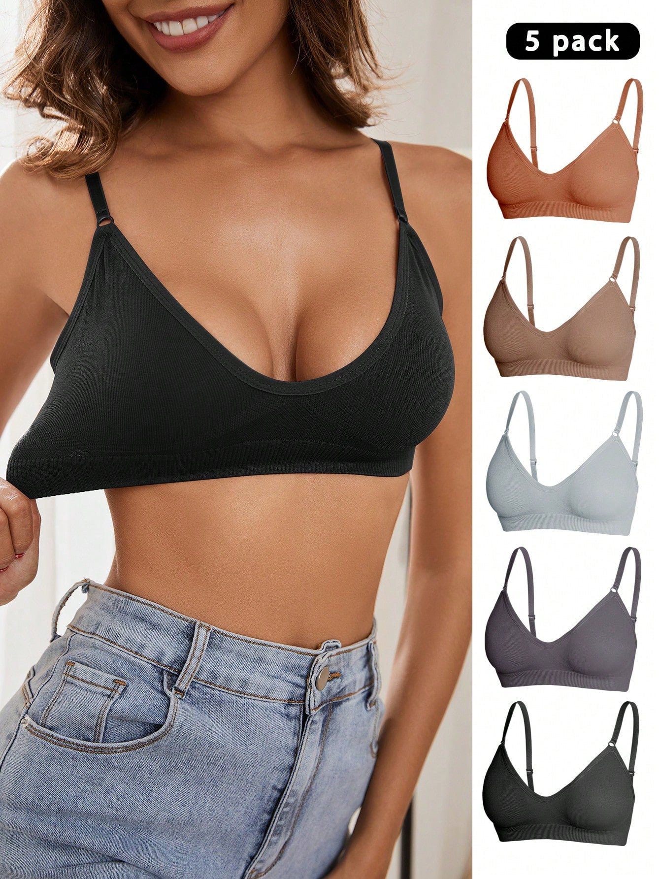 5 piezas/set sujetadores casuales sin costuras de mujer de punto de canale solido