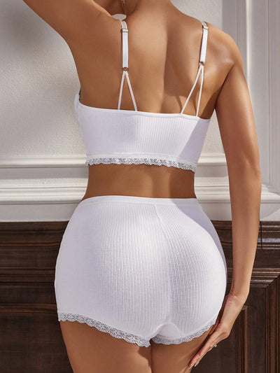 Conjunto De Lenceria Para Mujer Con Sujetador Con Cierre Frontal De Gancho Y Ojal Y Bragas Con Decoracion De Encaje