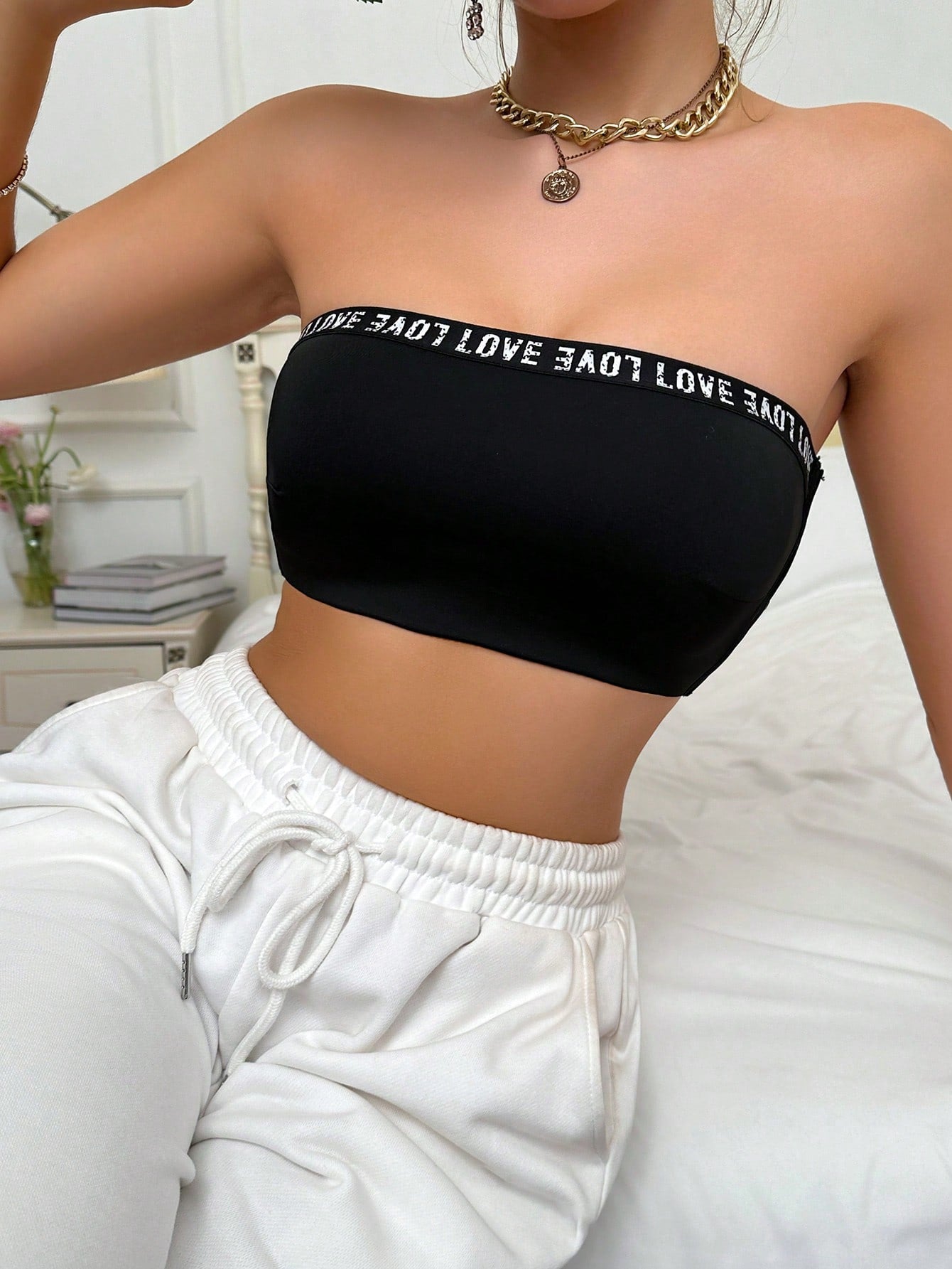 Sujetador Tipo Bandeau Para Mujeres Con Letras Impresas
