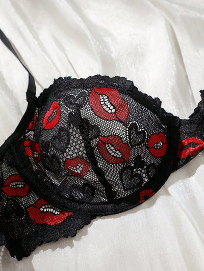 Conjunto De Lenceria Para Mujeres Con Estampado De Labios Para El Dia De San Valentin