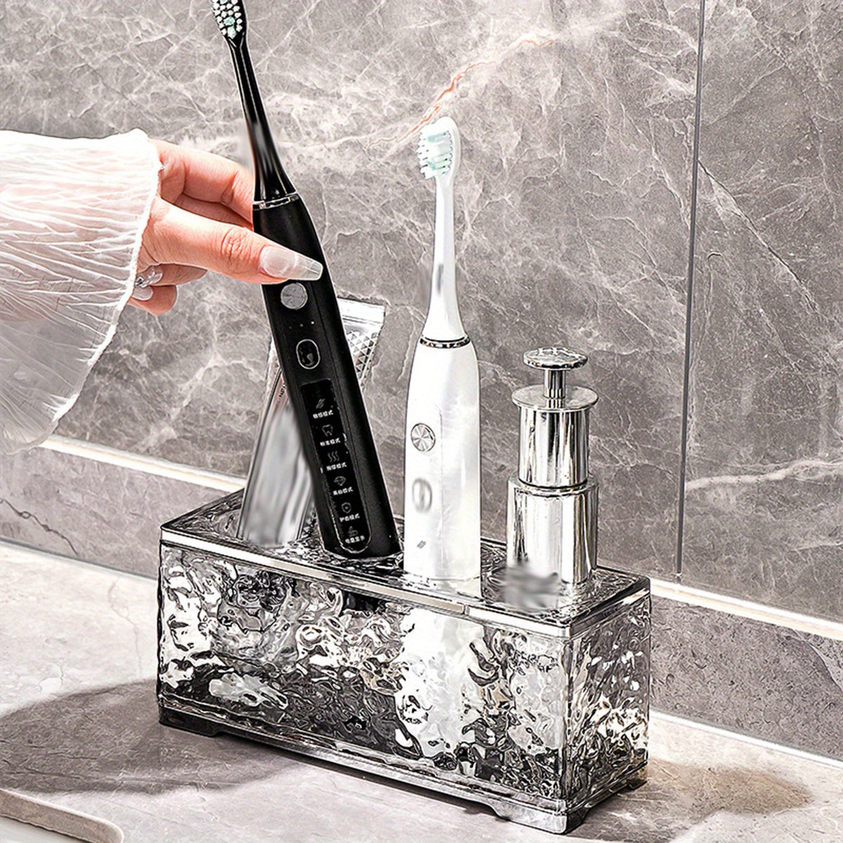 Soporte Elegante para Cepillos de Dientes Independiente - Organizador Elegante para Baño para Almacenamiento de Pasta de Dientes, Limpieza Facial y Maquinilla de Afeitar