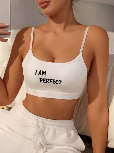 Sujetador Acolchado Inalambrico Con Estampado De Letras Para Mujer