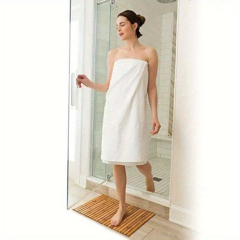 Alfombra de baño de bambú artesanal - Antideslizante, tapete rectangular con diseño geométrico para baño y ducha, 100% fibra de bambú, duradero y de alta calidad