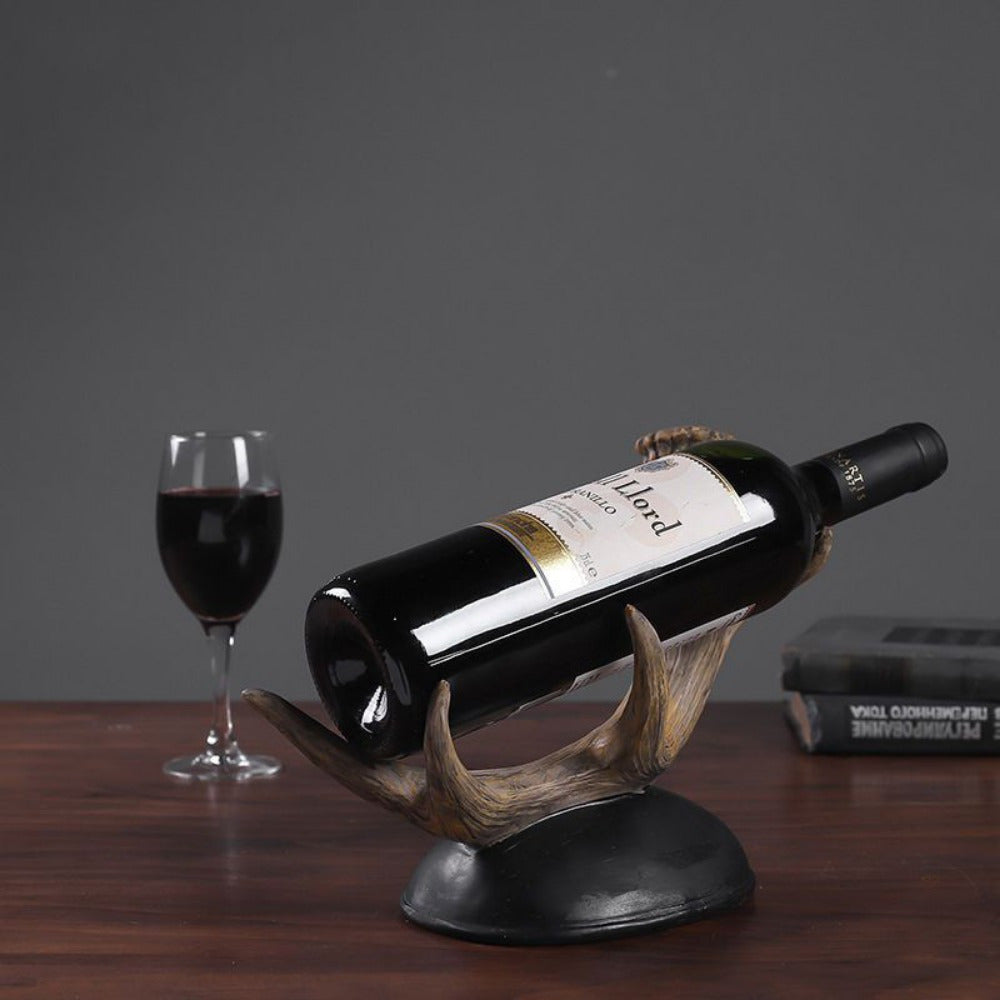 Portabotellas de Resina Antler Tabletop, Soporte de Exhibición Elegante con Una Fila de Estantería para Almacenamiento de Bebidas