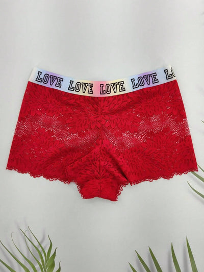 5 piezas pantys tipo boxer con estampado de letras para mujer, pantys de encaje floral comodos con ribete de encaje de concha