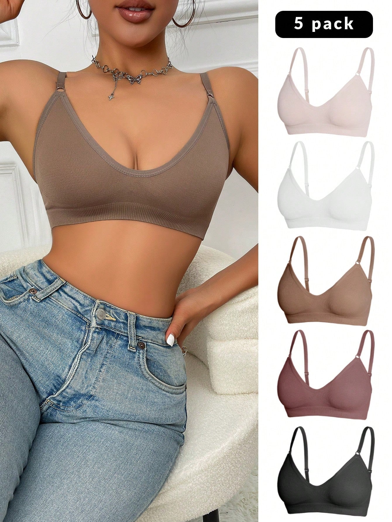 5 piezas/set sujetadores casuales sin costuras de mujer de punto de canale solido