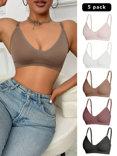 5 piezas/set sujetadores casuales sin costuras de mujer de punto de canale solido