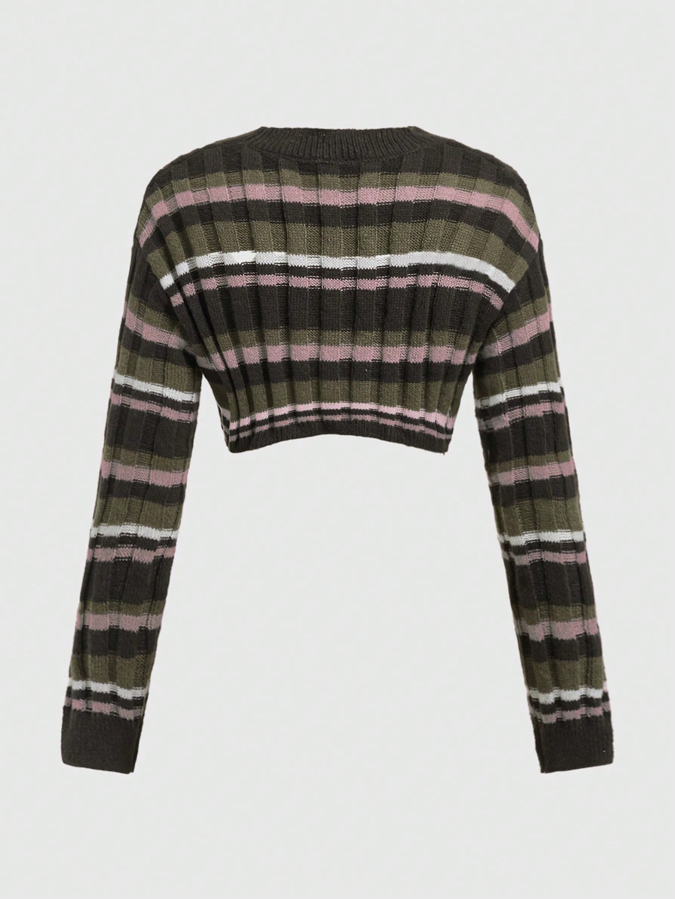 ROMWE Fairycore Jersey Corto De Mujer De Cuello Redondo Y Rayas Multicolores