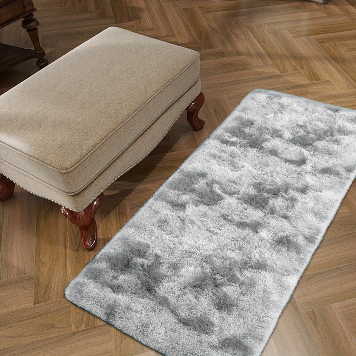 1 pieza de alfombrilla de área de estilo nórdico - Suave poliéster, diseño de gradiente azul a blanco, ligero y lavable en máquina, perfecto para sala de estar, dormitorio o oficina, 23,62 x 39,37 pulgadas