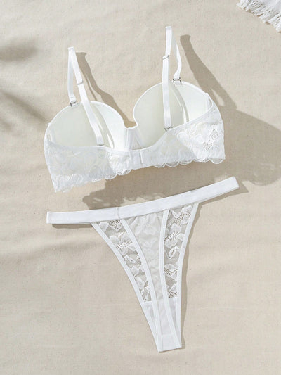 Conjunto De Lenceria Femenina De Encaje De Color Solido
