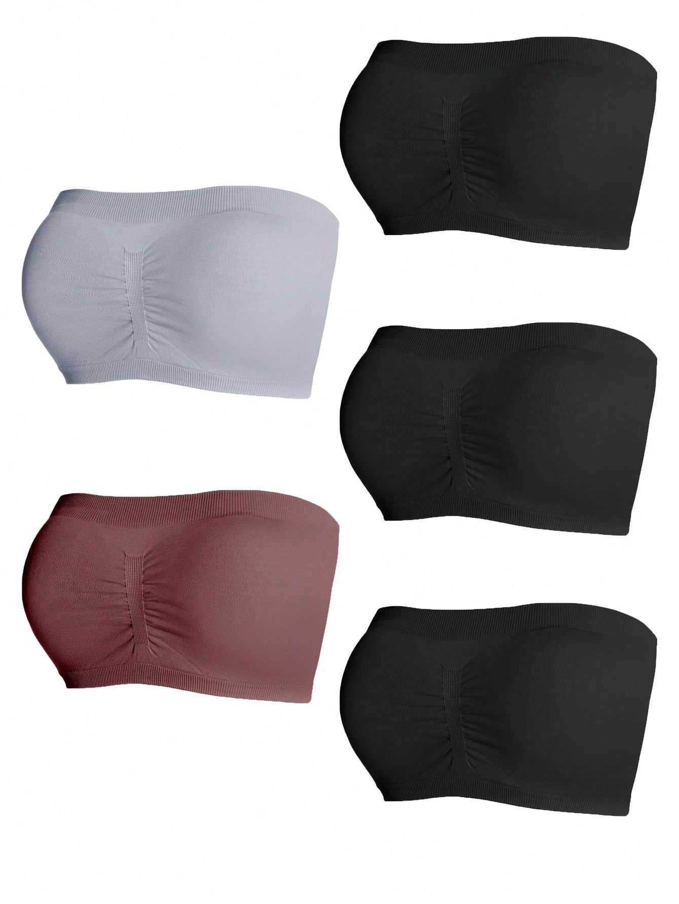 Conjunto De 5 Piezas De Sujetador De Tubo De Color Solido Para Mujer