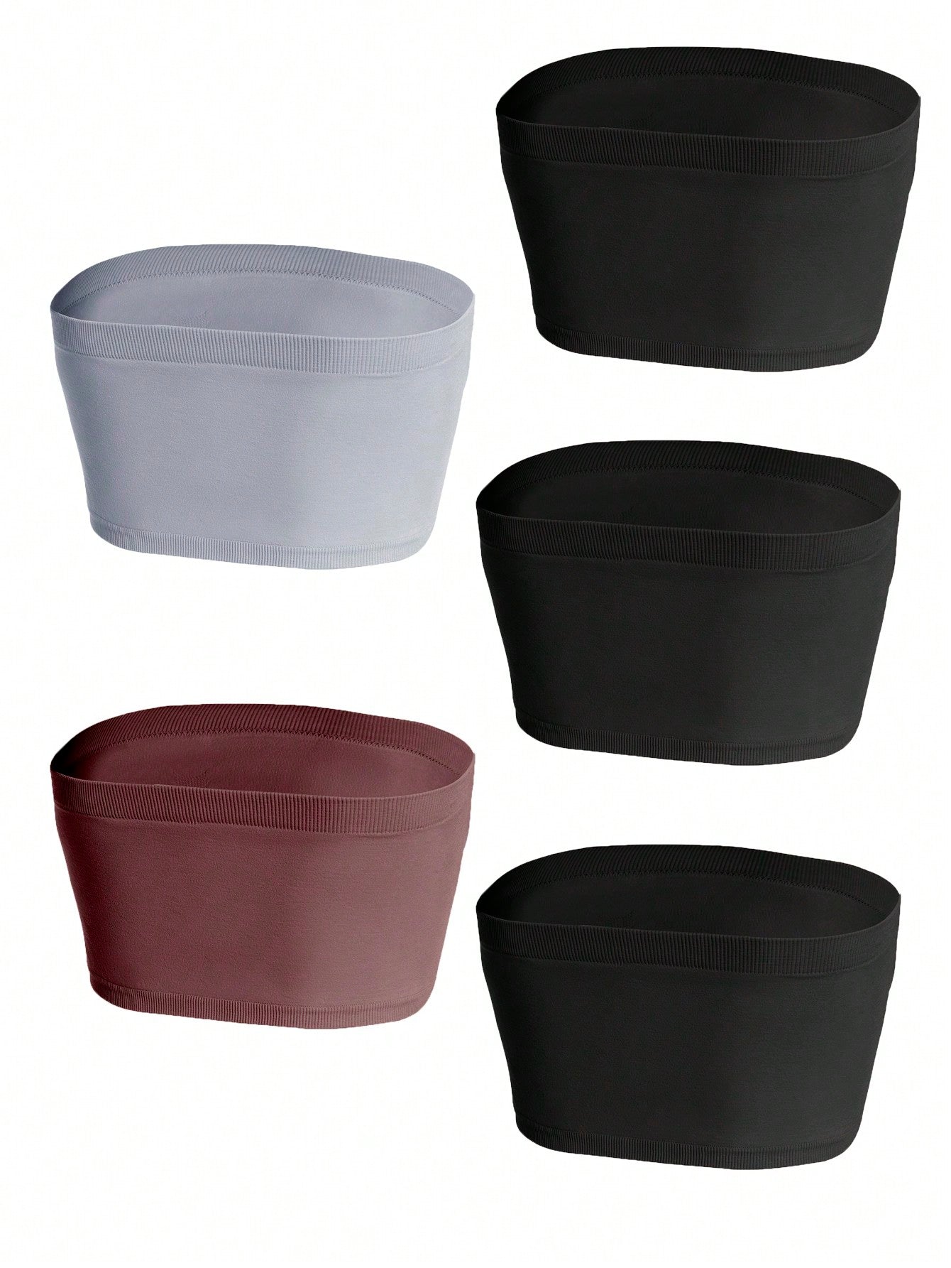 Conjunto De 5 Piezas De Sujetador De Tubo De Color Solido Para Mujer