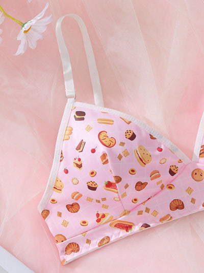 Sujetador De Cobertura Completa Para Mujer Con Estampado De Comida