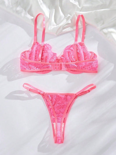 Conjunto De Encaje Sexy De Sujetador Y Bragas Para Mujer Con Correas De Hombro Ajustables