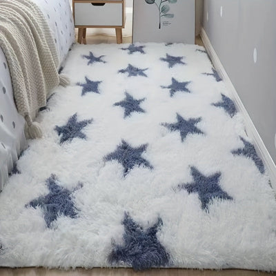 Alfombra de Área Shag de Peluche Lujosa con Patrón de Estrellas - Suave, Esponjosa, Antideslizante, Lavable a Máquina, Alfombra Rectangular para Dormitorio, Sala de Estar y Decoración de Guardería, Alfombra Decorativa Acogedora para el Hogar, Alfombra Gr