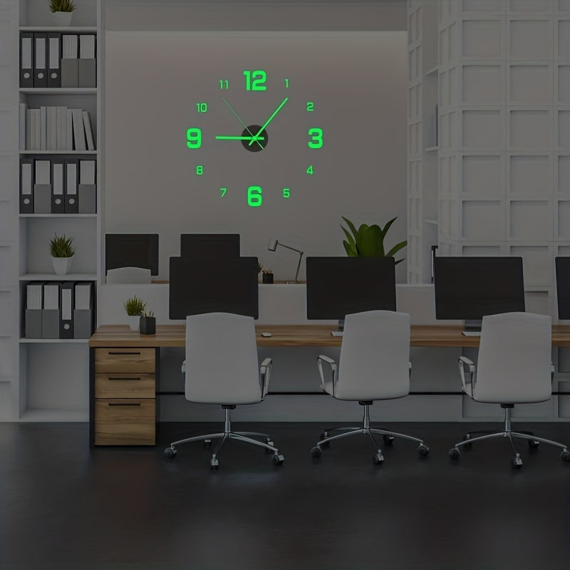 1pc Reloj de pared silencioso luminoso 3D grande - Reloj adhesivo redondo de plástico que funciona con pilas para sala de estar, dormitorio, decoración de oficina y bricolaje - Utiliza 1 pila AA (no incluida)