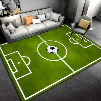 Alfombra con diseño de cancha de fútbol - Alfombra de felpa cristal antideslizante para sala, oficina o dormitorio, verde con diseño de balón de fútbol blanco, lavable a máquina, 3 tamaños disponibles (60x90cm, 80x120cm, 120x160cm), decoración para sala