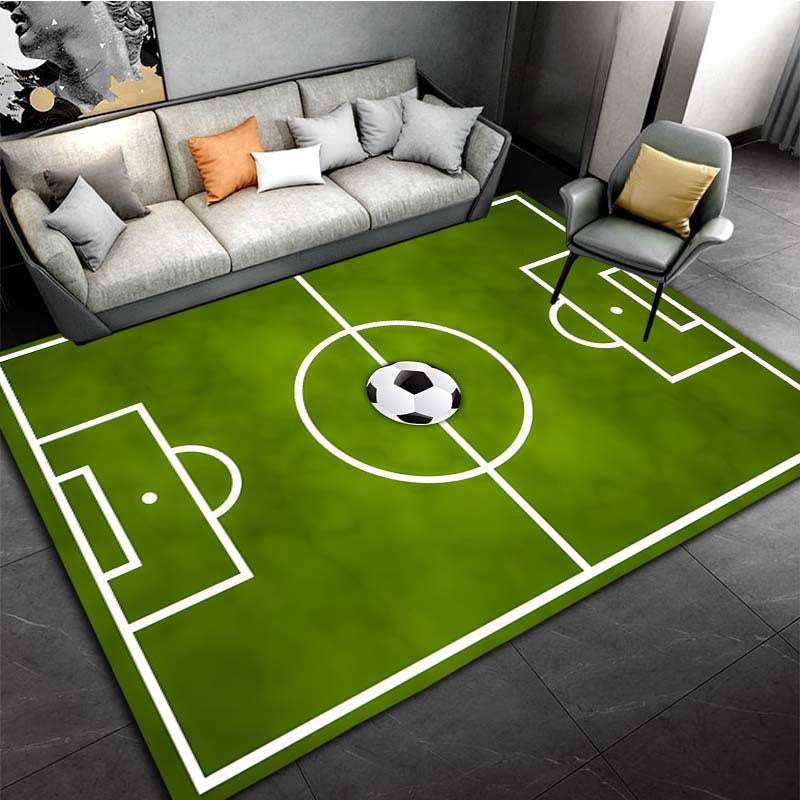 Alfombra con diseño de cancha de fútbol - Alfombra de felpa cristal antideslizante para sala, oficina o dormitorio, verde con diseño de balón de fútbol blanco, lavable a máquina, 3 tamaños disponibles (60x90cm, 80x120cm, 120x160cm), decoración para sala