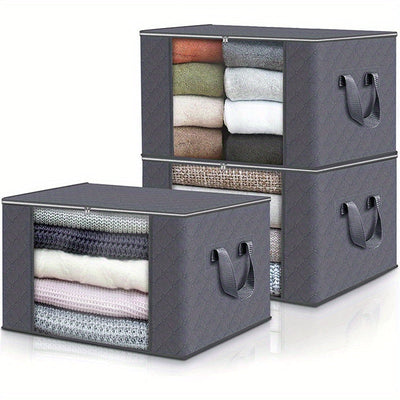 3 paquetes de cestas de almacenamiento de tela plegables de gran capacidad - Ideales para ropa de cama, ropa, almohadas, edredones - Perfectas para el hogar, el dormitorio, el dormitorio, los armarios de spa - Material tejido gris, no se necesita electri