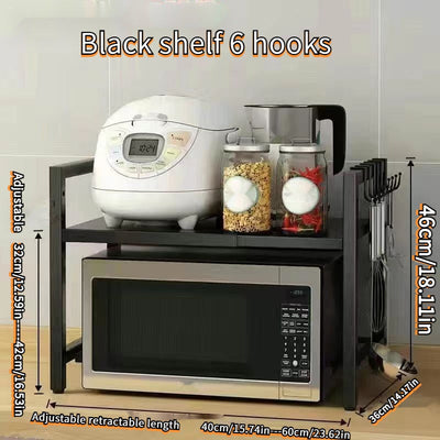 Un estante de almacenamiento de cocina ajustable de acero al carbono, soporte de microondas, estante de especias, estante organizador y estante de fregadero para encimeras y armarios de cocina, organizador y almacenamiento de cocina, accesorios de cocina