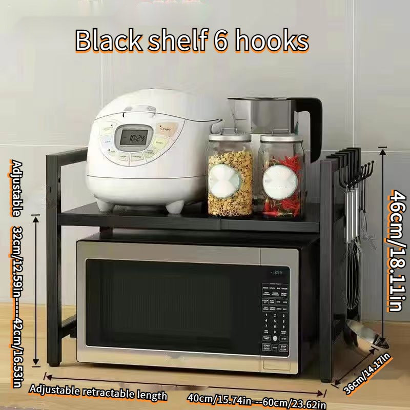 Un estante de almacenamiento de cocina ajustable de acero al carbono, soporte de microondas, estante de especias, estante organizador y estante de fregadero para encimeras y armarios de cocina, organizador y almacenamiento de cocina, accesorios de cocina