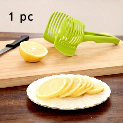 1pc Herramienta de Corte Multifuncional para Cocina - Cortador de Tomate, Limón y Huevo de ABS Duradero con Pinzas Redondas para Frutas - Verde, Operación Manual para Cortar Fácilmente, Cortador de Tomates