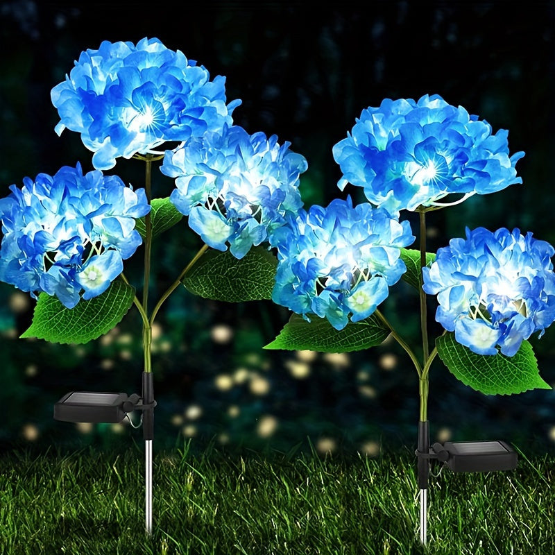 Conjunto de 2 Luces LED de Hortensia con Energía Solar, Flores Artificiales Realistas con Iluminación Multicolor, Decoración Exterior Resistente al Clima para Jardines, Patios, Céspedes y Caminos, Iluminación de Jardín | Luces Nocturnas Decorativas | Luc