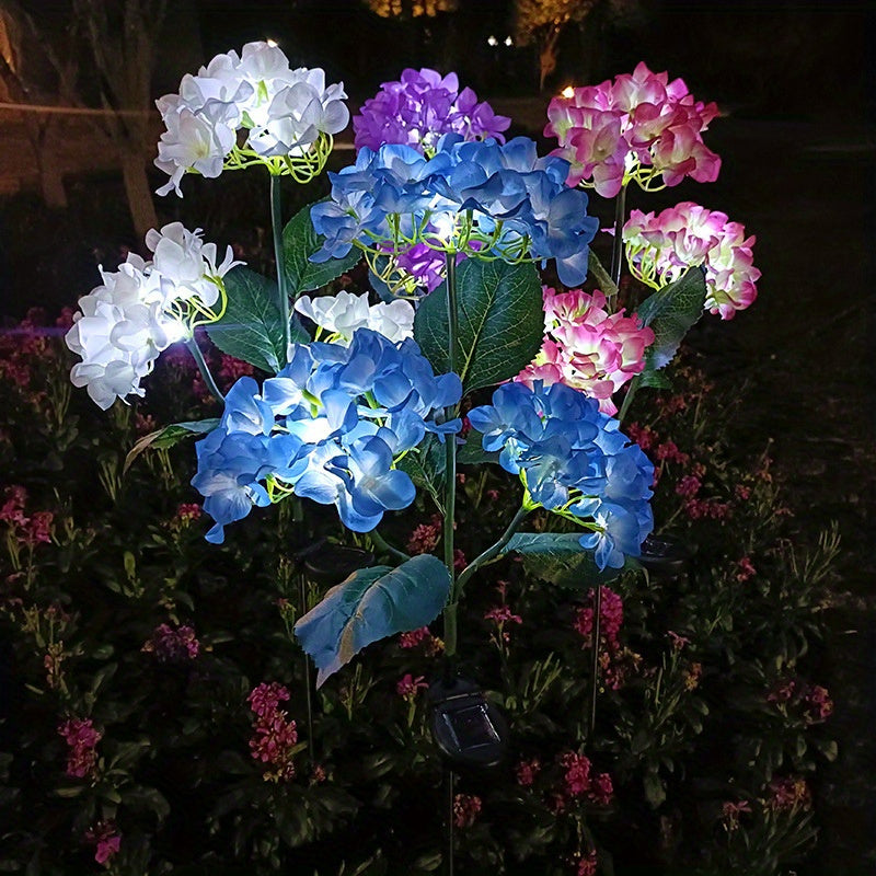 Conjunto de 2 Luces LED de Hortensia con Energía Solar, Flores Artificiales Realistas con Iluminación Multicolor, Decoración Exterior Resistente al Clima para Jardines, Patios, Céspedes y Caminos, Iluminación de Jardín | Luces Nocturnas Decorativas | Luc