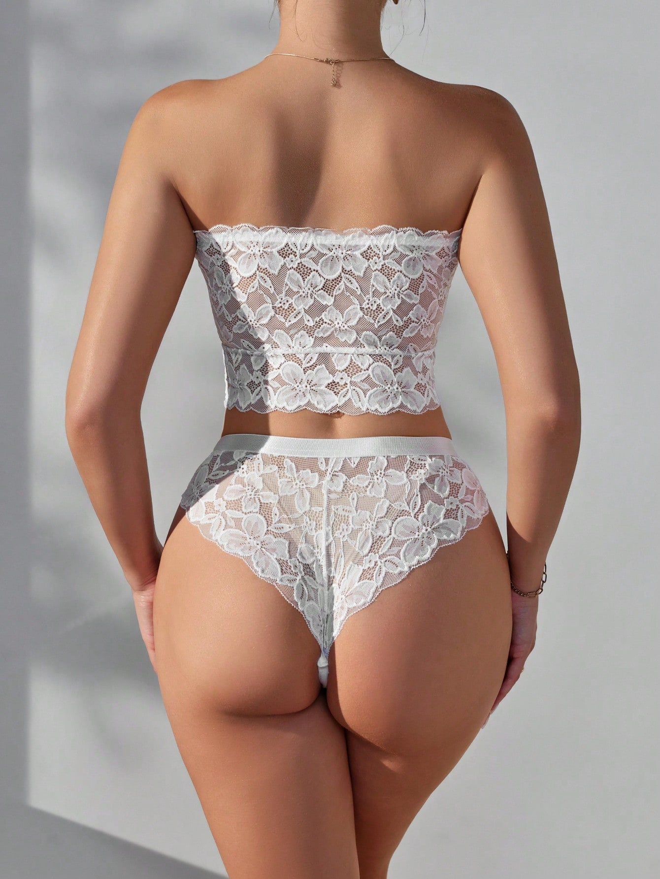 Conjunto De Sujetador Sin Tirantes Y Ropa Interior De Encaje unicolor Para Mujer