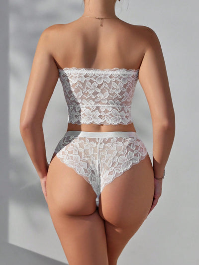 Conjunto De Sujetador Sin Tirantes Y Ropa Interior De Encaje unicolor Para Mujer