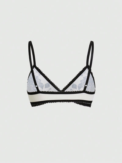 ROMWE Goth Sujetador De Copa Triangular Con Tirantes Contrastantes De Estilo Punk Oscuro Con Bordado De Rosa
