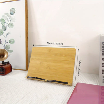 1pc Soporte de libro de bambú, atril de lectura ajustable, soporte portátil para libros de cocina para escritorio, atril de estudio para niños, soporte para documentos con clips para páginas