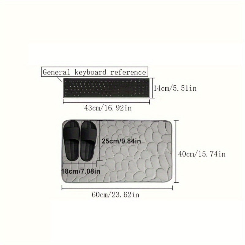 Alfombrilla de Baño OLOEY con Diseño de Guijarros - Textura Suave Antideslizante y Secado Rápido, Lavable a Máquina, Gris Piedra para Ducha, Entrada o Oficina, Decoración Contemporánea, Material Duradero, Práctico y Elegante
