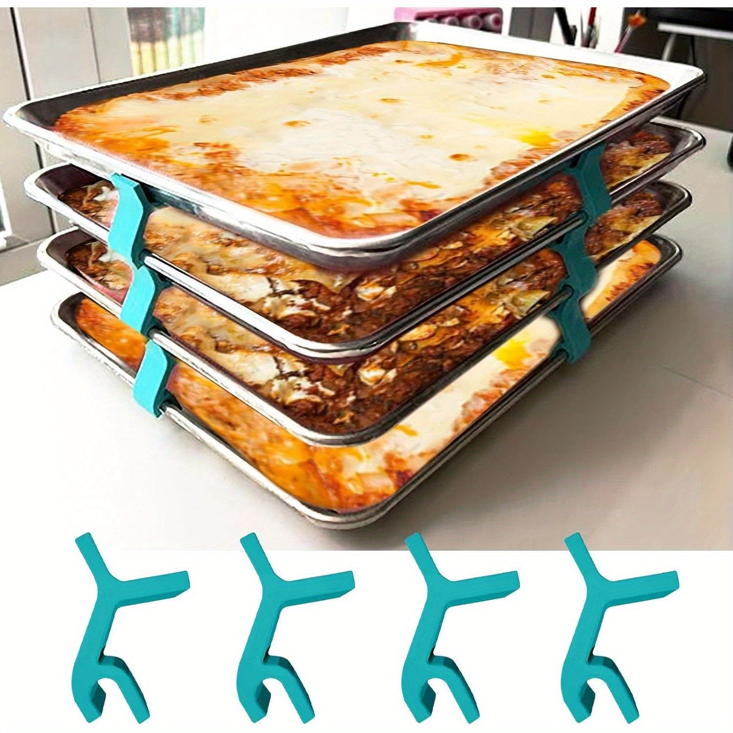 8 piezas Apiladores de bandejas para hornear, Apiladores de bandejas que ahorran espacio, Soporte apilable para bandejas reutilizables, Apiladores de bandejas de horno multiusos para bandejas de congelador