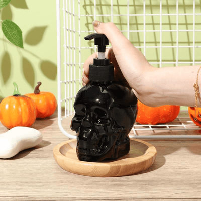 Dispensador de jabón con forma de calavera, botella de plástico PET de 350 ml para champú, gel de ducha, loción, almacenamiento líquido temático de Halloween, decoración para el hogar y el baño