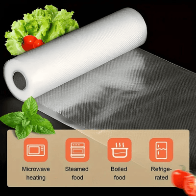 Dos rollos de bolsas herméticas para almacenar alimentos con textura, 5 metros de largo