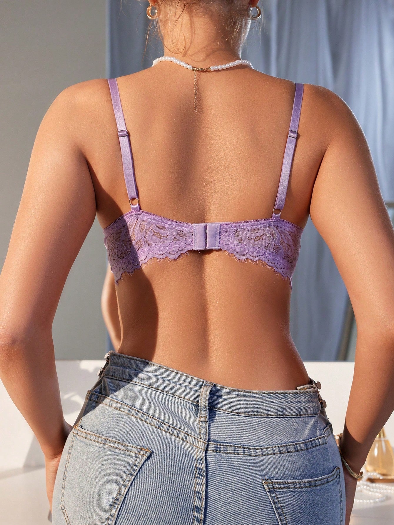 Lenceria Sexy De Encaje De Color Solido Para Mujer