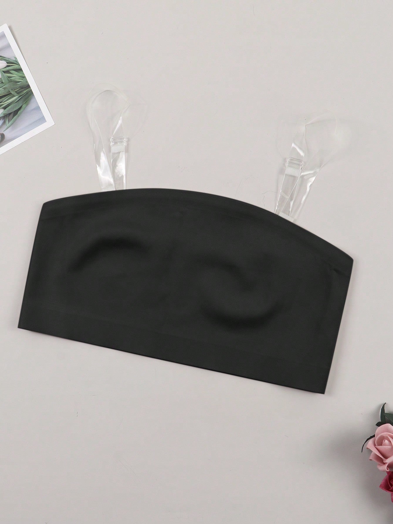 Mujeres sexys sujetador simple de unicolor envuelto en el pecho con correa transparente desmontable, pueden combinarse con prendas que dejan los hombros descubiertos